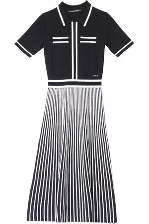 Karl Lagerfeld Kleedjes, Dames, Zwart, L, Nylon, Geplooide Gebreide Jurk