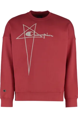 Rick Owens Sweatshirts & Hoodies, Heren, Rood, 2Xl, Katoen, Katoenen crew-neck sweatshirt met logopatch