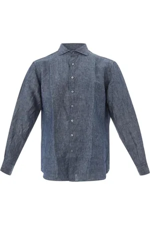 LARDINI Overhemden, Heren, Blauw, 4Xl, Linnen, Blauwe Linnen Casual Overhemd voor Mannen