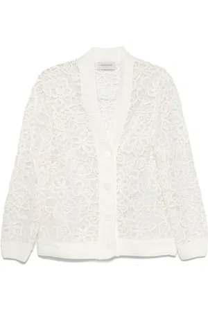 ERMANNO SCERVINO Truien, Dames, Wit, S, Katoen, Witte Macramé Vest met V-hals