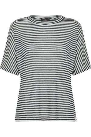 Peuterey Tops, Dames, Wit, L, Linnen, Gestreept Kimono Mouw T-shirt