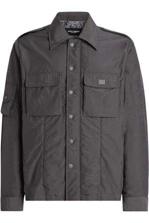 Dolce & Gabbana Jassen, Heren, Zwart, L, Grijze Parka met Rubberen Plaatje