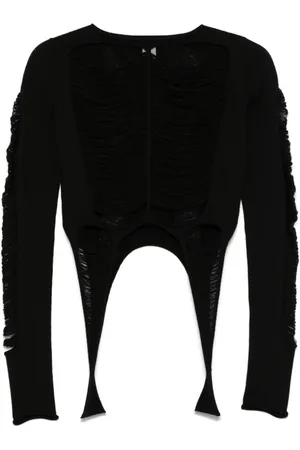 Rick Owens Truien, Dames, Zwart, M, Zwarte Versleten Slash Hals Lange Mouw Top