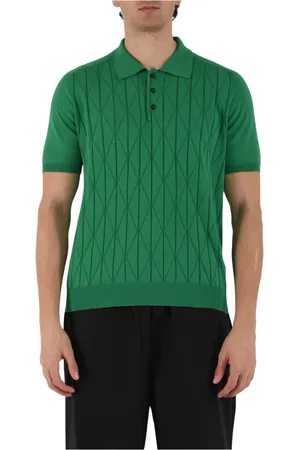 Roberto Collina Tops, Heren, Groen, M, Katoen, Katoenen polo met knoopsluiting