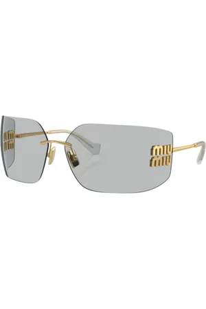 Miu Miu Accessoires, Dames, Geel, ONE Size, Gouden montuur zonnebril met lichtgrijze lenzen