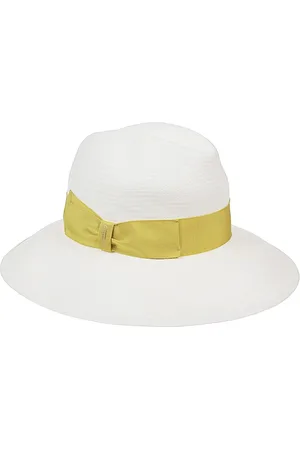 Borsalino Accessoires, Dames, Wit, L, Gele brede rand strohoed