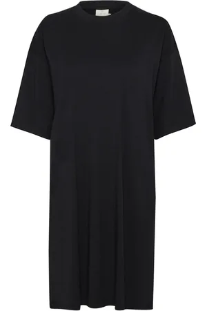 Kaffe Kleedjes, Dames, Zwart, M, Katoen, Zwart Diep Jersey Jurk met Knoopdetail