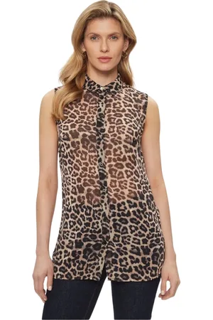 Guess Blouses & Shirts, Dames, Veelkleurig, L, Polyester, Leopard Mouwloze Blouse