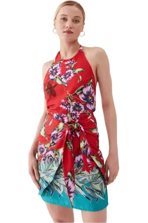 Guess Kleedjes, Dames, Veelkleurig, S, Polyester, Bloemen Slim Fit Jurk met Open Rug