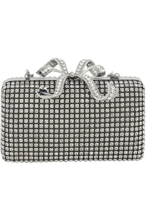 Self-Portrait Tassen, Dames, Grijs, ONE Size, Kristallen box clutch tas met strassstenen