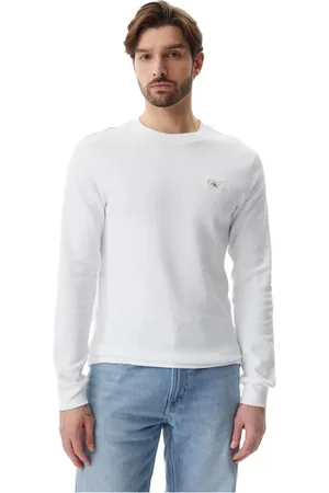 Calvin Klein Tops, Heren, Wit, XL, Katoen, Wit Langarmshirt
