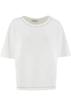 LE TRICOT PERUGIA Tops, Dames, Wit, L, Katoen, Katoenen Crew Neck T-shirt met Decoratie