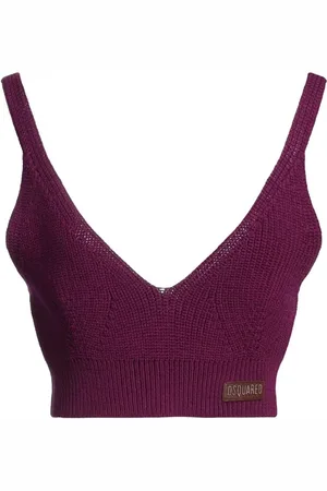 Dsquared2 Tops, Dames, Paars, S, Wol, Wollen Gebreide Logo Patch Top