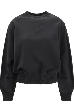 Moncler Sweatshirts & Hoodies, Dames, Zwart, S, Logo Sweatshirt met Ribdetails