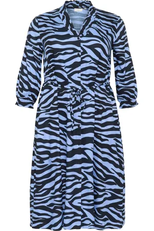 Kaffe Kleedjes, Dames, Veelkleurig, 2Xl, Blauw/zwart grafische jurk met ¾ mouwen