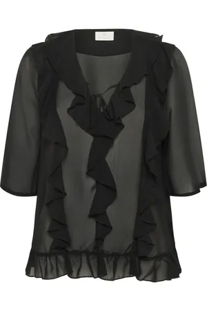 Kaffe Blouses & Shirts, Dames, Zwart, XL, Polyester, Vrouwelijke Blouse met Ruchedetails