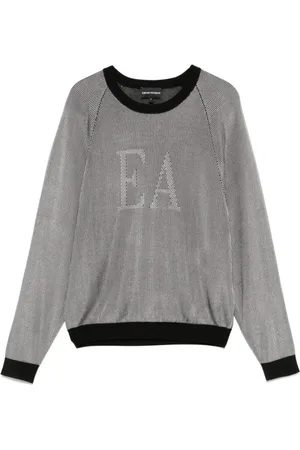 Emporio Armani Sweatshirts & Hoodies, Dames, Grijs, M, Grijze trui met intarsia-gebreid logo
