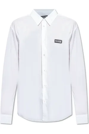 VERSACE Overhemden, Heren, Wit, XL, Katoen, Shirt met logo applicatie
