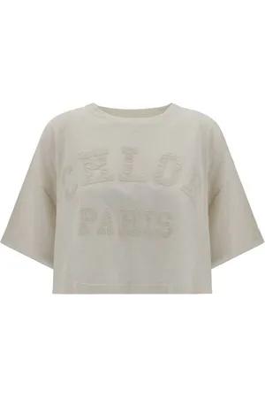 Chloé Tops, Dames, , S, Geribbelde Crew Neck Logo T-shirt