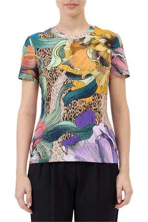 Roberto Cavalli Tops, Dames, Veelkleurig, L, Katoen, Jersey Stretch T-shirt