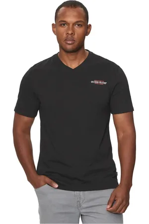 Guess Tops, Heren, Zwart, M, Katoen, Zwarte V-hals katoenen T-shirt met bedrukt logo