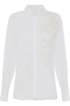 Elisabetta Franchi Blouses & Shirts, Dames, Wit, M, Katoen, Geborduurde katoenen voile overhemd met rozen