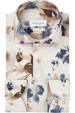 Profuomo Overhemden, Heren, Veelkleurig, 4Xl, Bruine Overhemd Lange Mouw