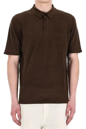 Roberto Collina Tops, Heren, Bruin, S, Linnen, Bruine Linnen Polo Shirt