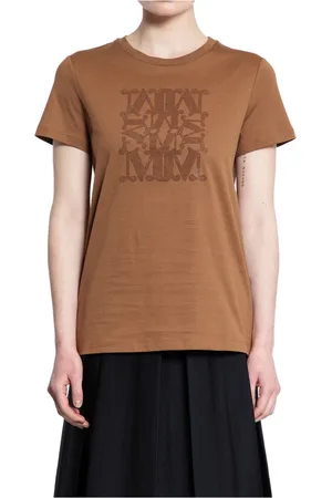Max Mara Tops, Dames, Bruin, XL, Katoen, Bruin Katoenen Jersey Rhinestone T-shirt