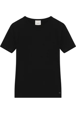 Calvin Klein Tops, Dames, Zwart, L, Korte mouwen ronde hals T-shirt