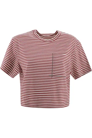 Brunello Cucinelli Tops, Dames, Veelkleurig, M, Gestreept T-shirt met borstzak