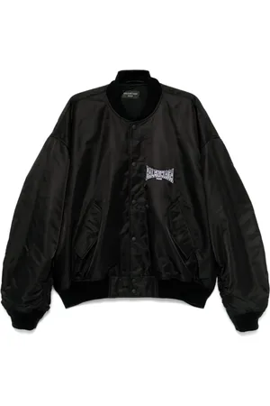 Balenciaga Jassen, Heren, Zwart, S, Zwarte Bomberjack met Geborduurd Logo