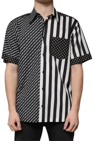 Dolce & Gabbana Overhemden, Heren, Zwart, S, Katoen, Gestreept Button Down Casual Overhemd