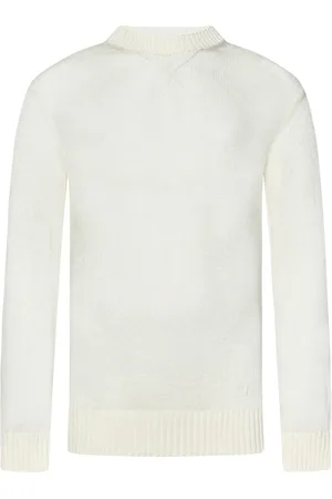 Jil Sander Truien, Heren, Wit, XL, Katoen, Witte Trui Geribbelde Ronde Hals Katoen