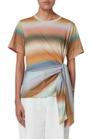 Paul Smith Tops, Dames, Veelkleurig, M, Faded Stripe Print T-shirt met Strik
