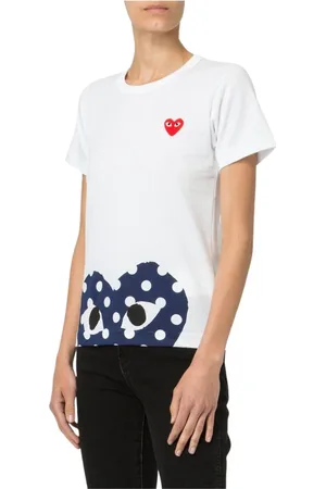 Comme des Garçons Tops, Dames, Wit, S, Katoen, Hart Print Katoenen T-Shirt
