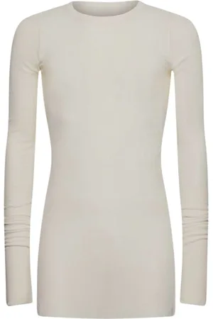 Rick Owens Tops, Heren, Wit, L, Katoen, Geribbeld T-shirt met lange mouwen voor mannen