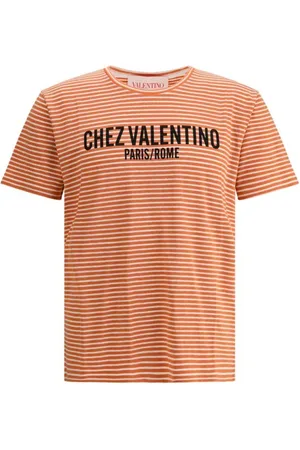 VALENTINO Tops, Heren, Oranje, M, Katoen, Gestreept Katoenen T-Shirt