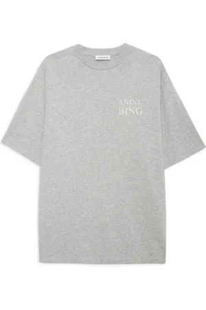 ANINE BING Tops, Dames, Grijs, M, Serif Tee Gewassen Heather Grijs