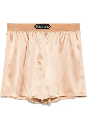 Tom Ford Ondergoed, Dames, Bruin, M, Beige Elastische Shorts met Logo Tailleband