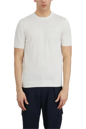 Paolo Pecora Tops, Heren, Wit, L, Katoen, Zijden en Katoenen Ronde hals Top