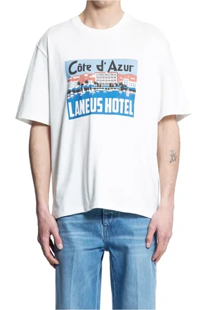 LANEUS Tops, Heren, Wit, S, Katoen, Off- Jersey T-Shirt met Grafische Print