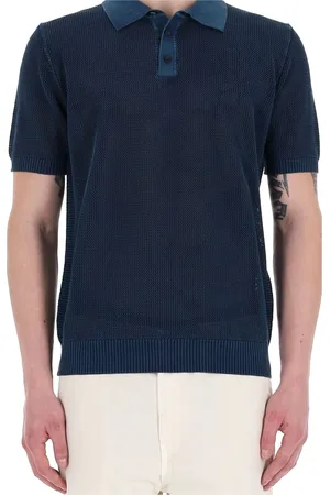 Roberto Collina Tops, Heren, Blauw, L, Katoen, Indigo Geverfde Katoenen Polo