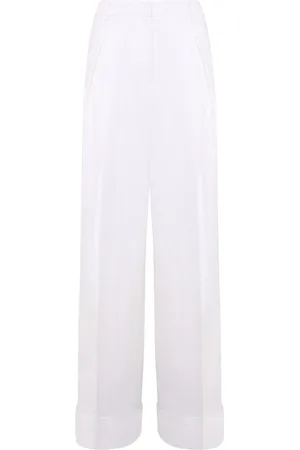 Blugirl Broeken, Dames, Wit, S, Linnen, Wijde Pijp Linnen Broek