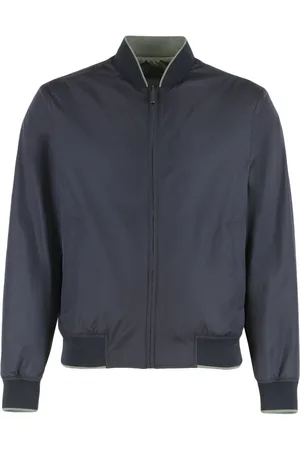 CANALI Jassen, Heren, Blauw, XL, Polyester, Omkeerbare bomberjack met geribbelde randen