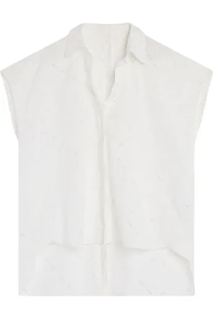 SEMICOUTURE Blouses & Shirts, Dames, Wit, XS, Geometrische Sangallo Blouse met Voor- en Achterknoop