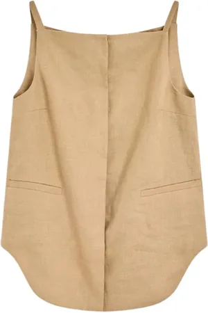 SEMICOUTURE Tops, Dames, , XS, Linnen, Linnen top met vierkante hals en knopen