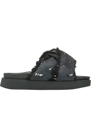 INUIKII Schoenen, Dames, Zwart, 41 EU, Denim, Zwarte Gekruiste Jeans Slipper