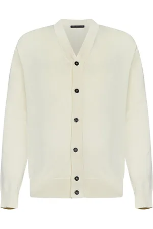 LOW BRAND Truien, Heren, , L, Nylon, Witte V-hals trui met intarsia detail