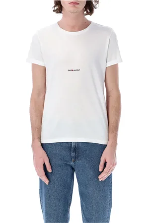 Saint Laurent Tops, Heren, Wit, M, Katoen, Wit Logo Print T-Shirt